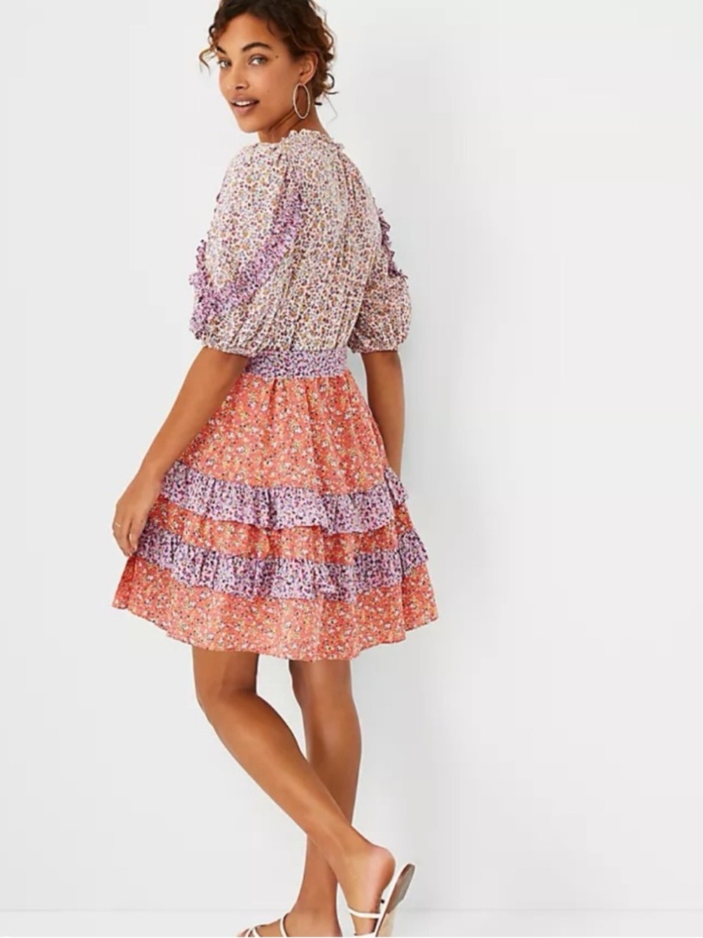 Ann Taylor Floral Ruffle Flare Dress Women’s Cottage Prairie Fields Flowy - Picture 2 of 5
